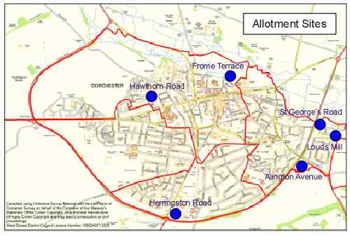 Map showing allotment sites